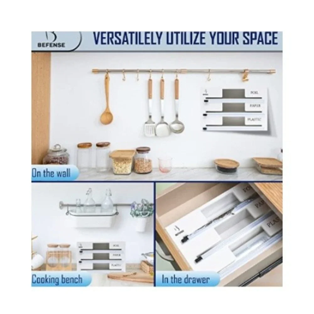 Bamboo Wrap Dispenser with Cutter for Plastic, Paper & Foil BeFense Brand 3 in 1